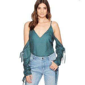 Mink Pink emerald green silky dot top